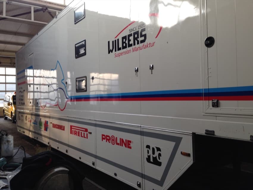 Motorsport transporter - sponsor livery detail