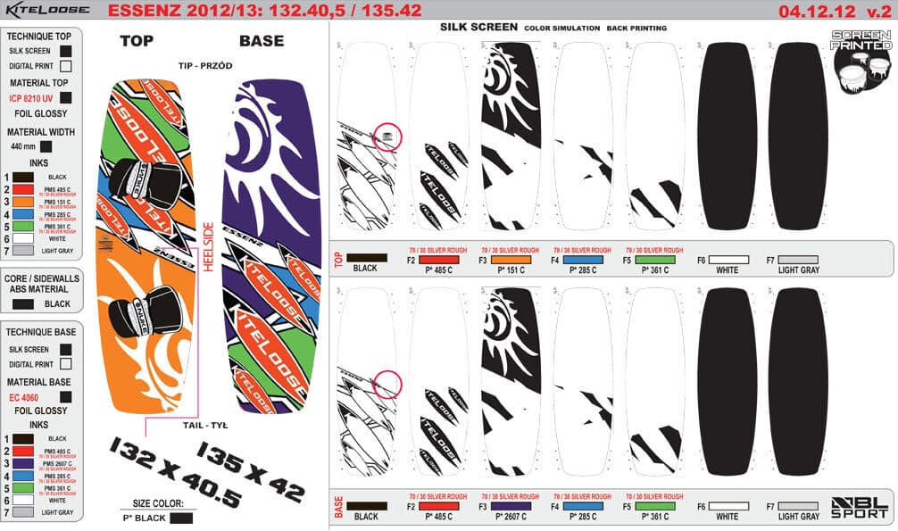 Kiteloose Essenz kiteboard - silk-screen colour simulation