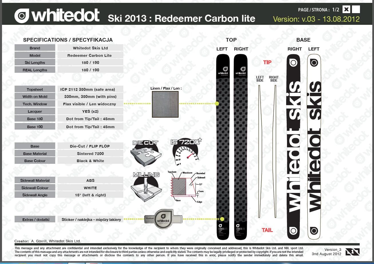 White Dot Redeemer Carbon Lite ski - construction specification