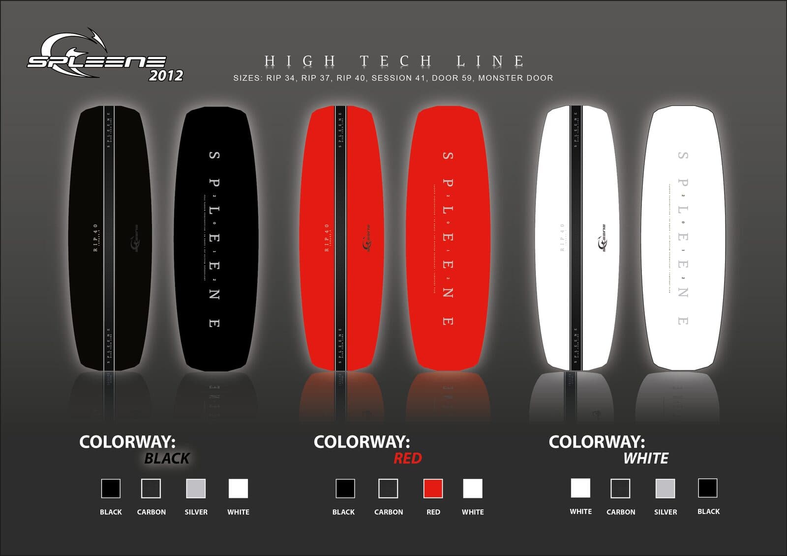 Spleene High Tech Line wakeboards - colourway renders